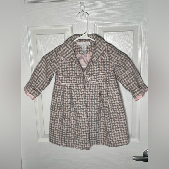 CAMILLA GIRLS BABY PINK GRAY WOOL BLEND HOUNDSTOOTH JACKET SIZE 24M - Picture 5 of 7